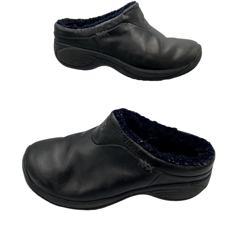 Merrell Encore Ice J66616 Womens 7 Clog Black Leather Fleece Lined Slip On Shoes